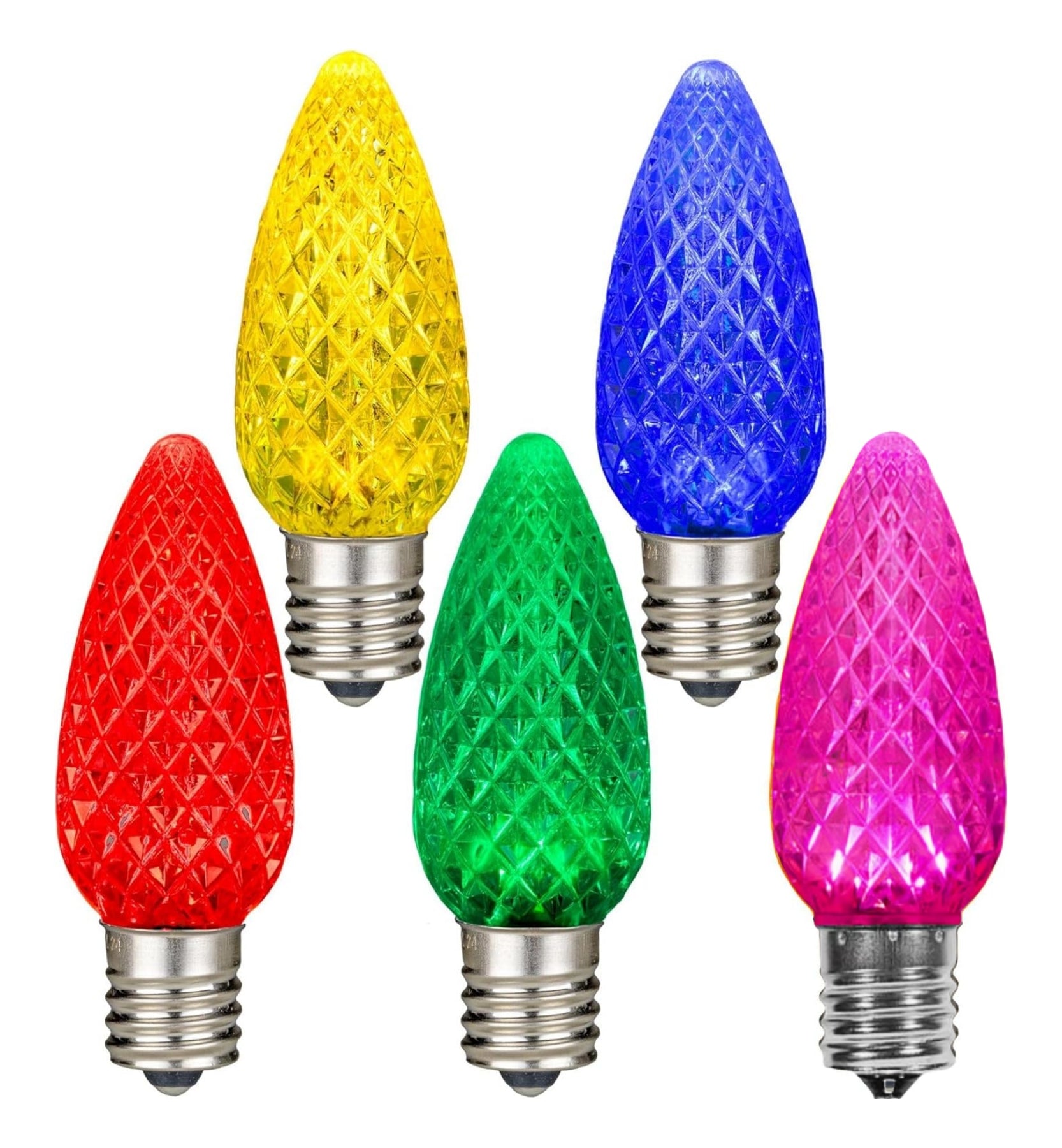 120V Multicolor C9 LED Replacement Christmas Faceted Light Bulb 25 Pack