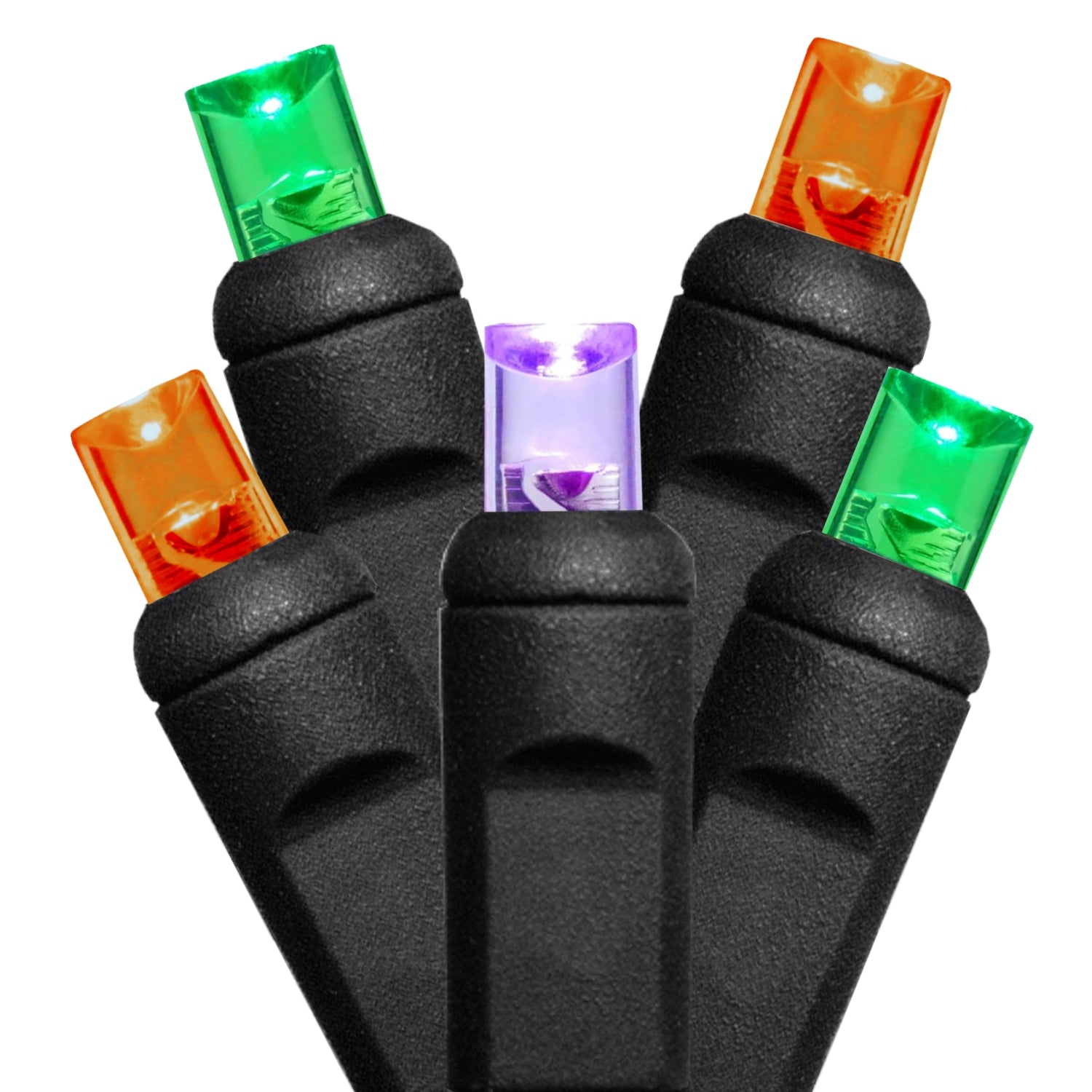 Commercial Grade Orange Purple Green Mini 5mm LED Halloween String Lights on Black Wire