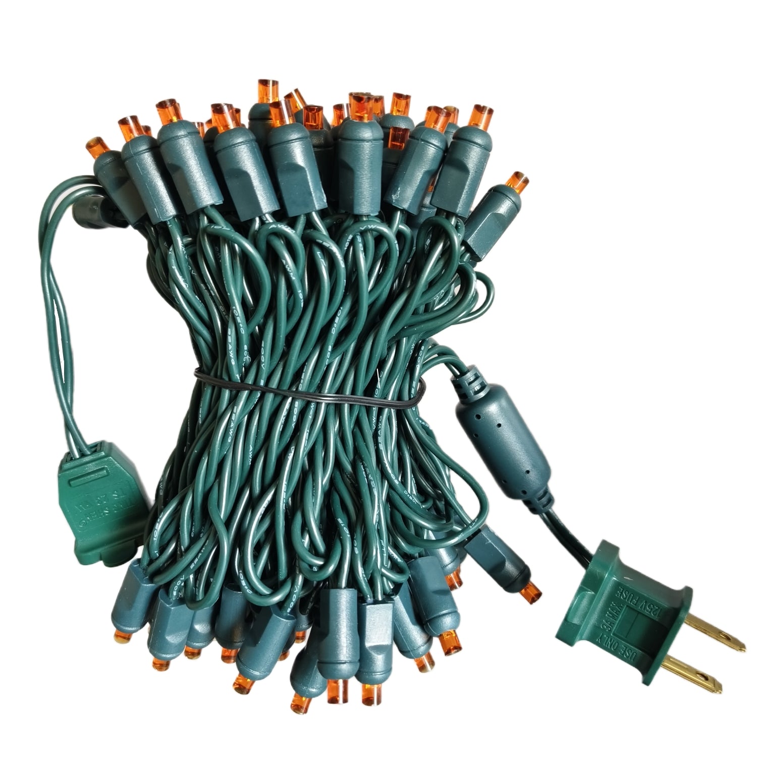 Commercial Grade Amber 5mm Wide Angle LED Christmas Lights on Green Wire