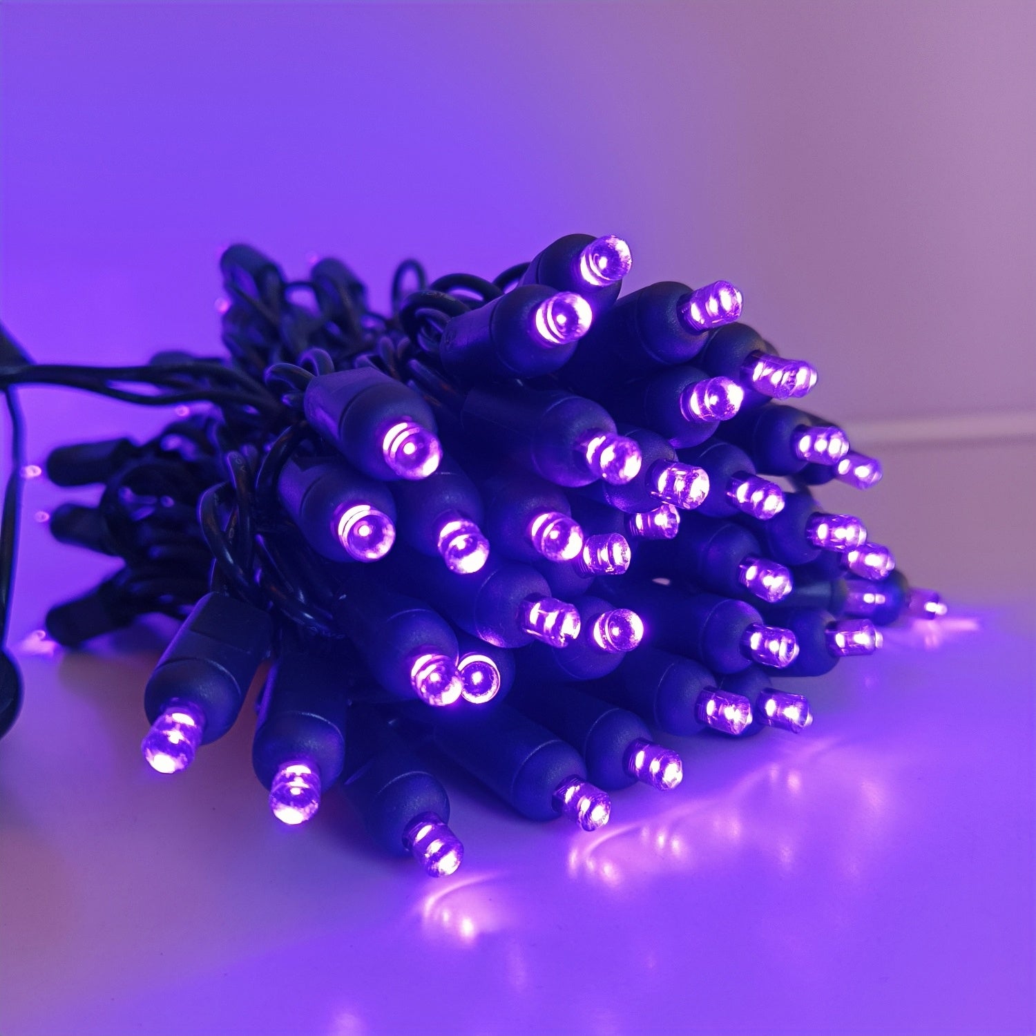Commercial Grade Purple Mini 5mm LED Halloween String Lights on Black Wire