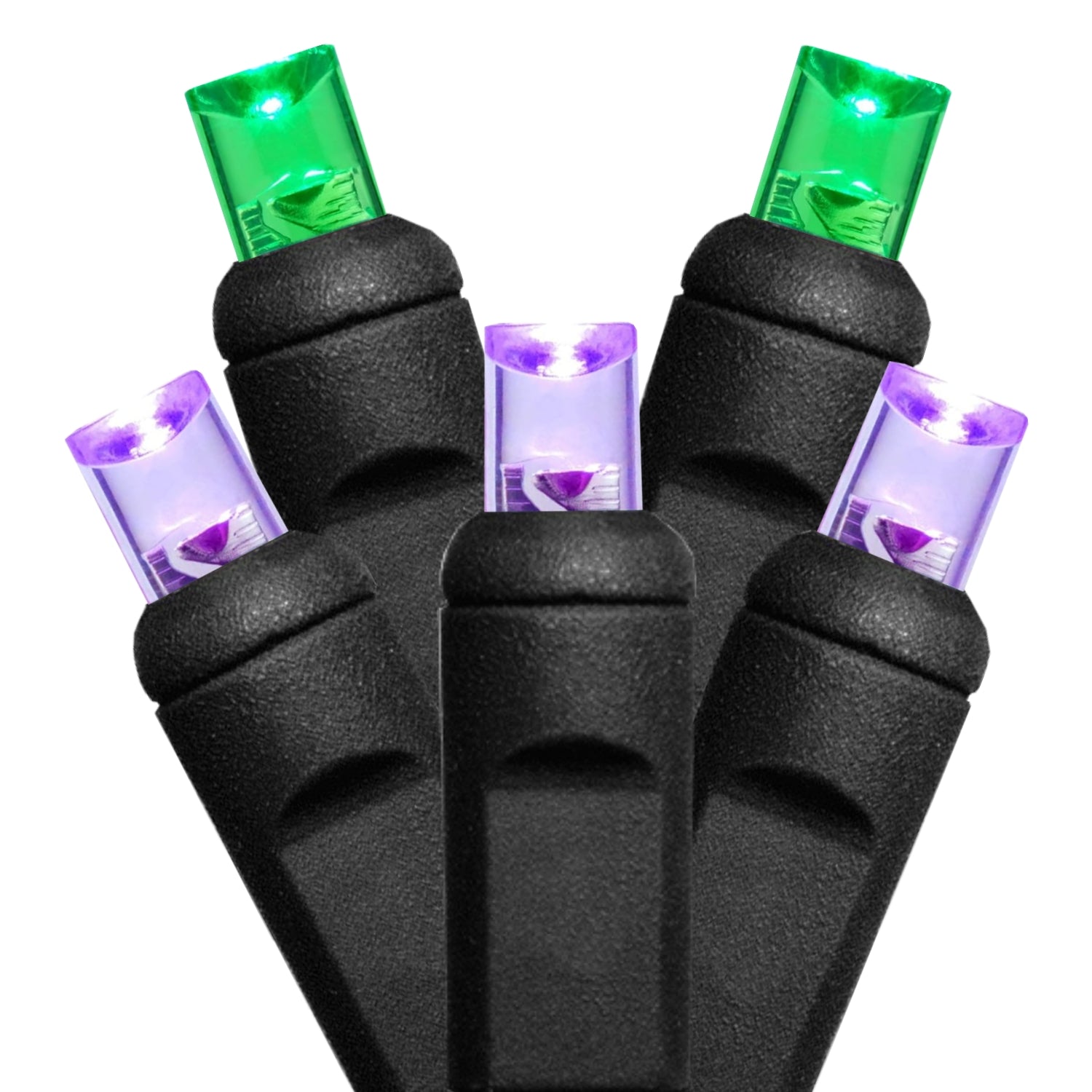 Commercial Grade Purple Green Mini 5mm LED Halloween String Lights on Black Wire