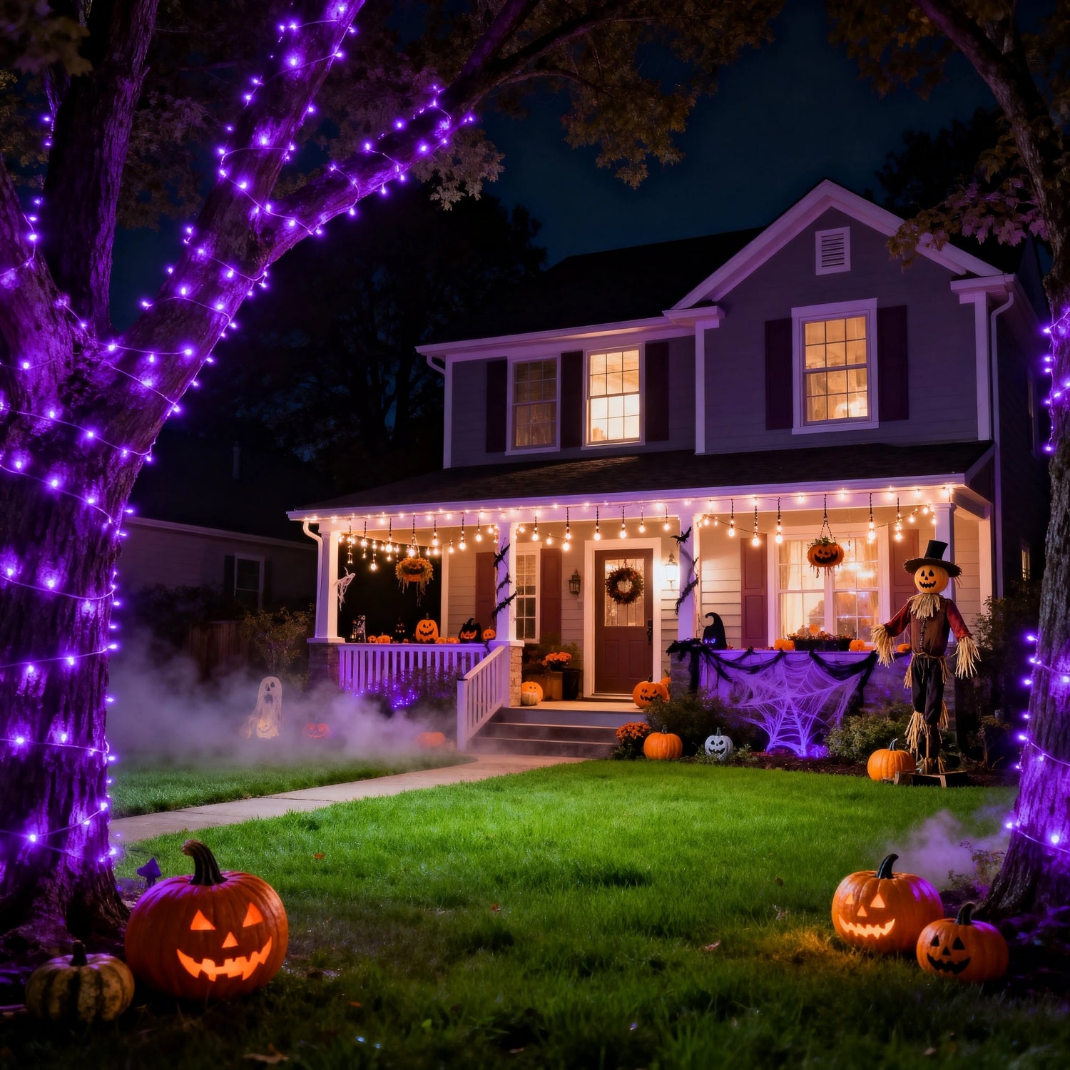 Commercial Grade Purple Mini 5mm LED Halloween String Lights on Black Wire
