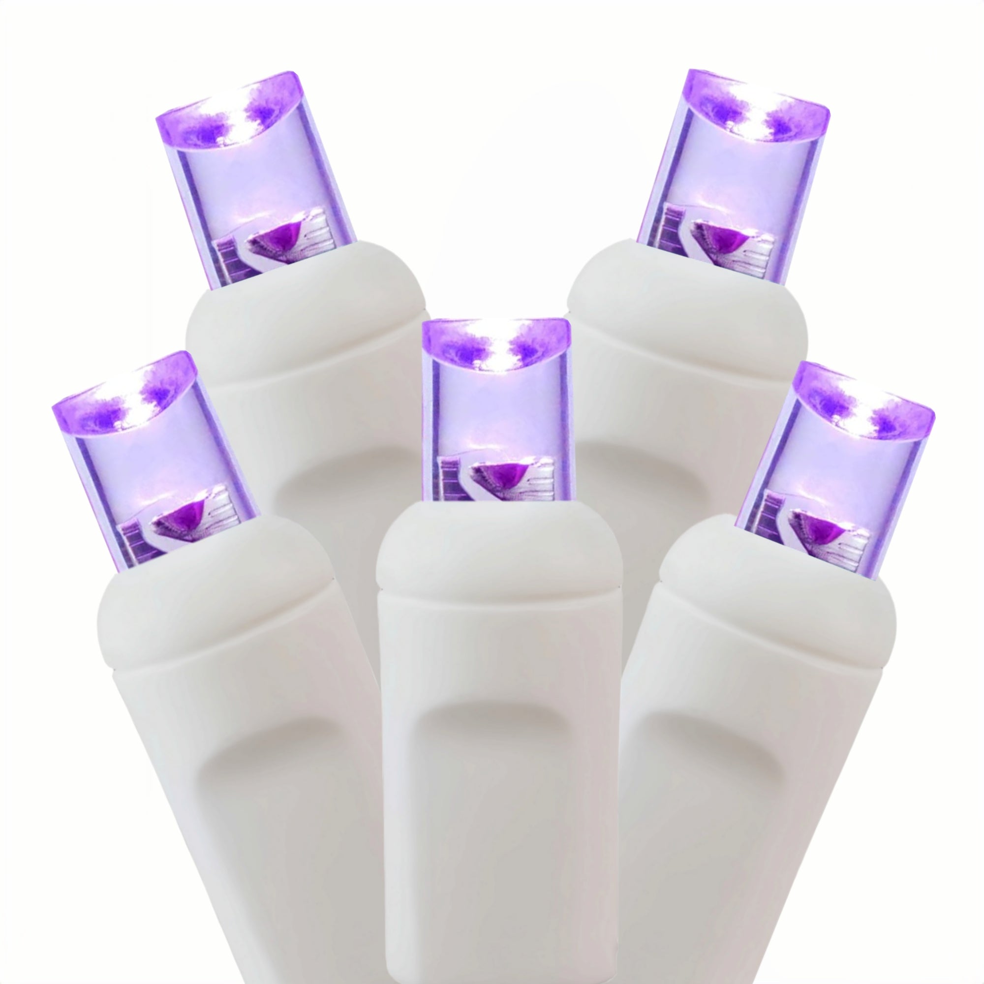 Commercial Grade Purple 5mm Wide Angle LED Christmas Lights on White Wire