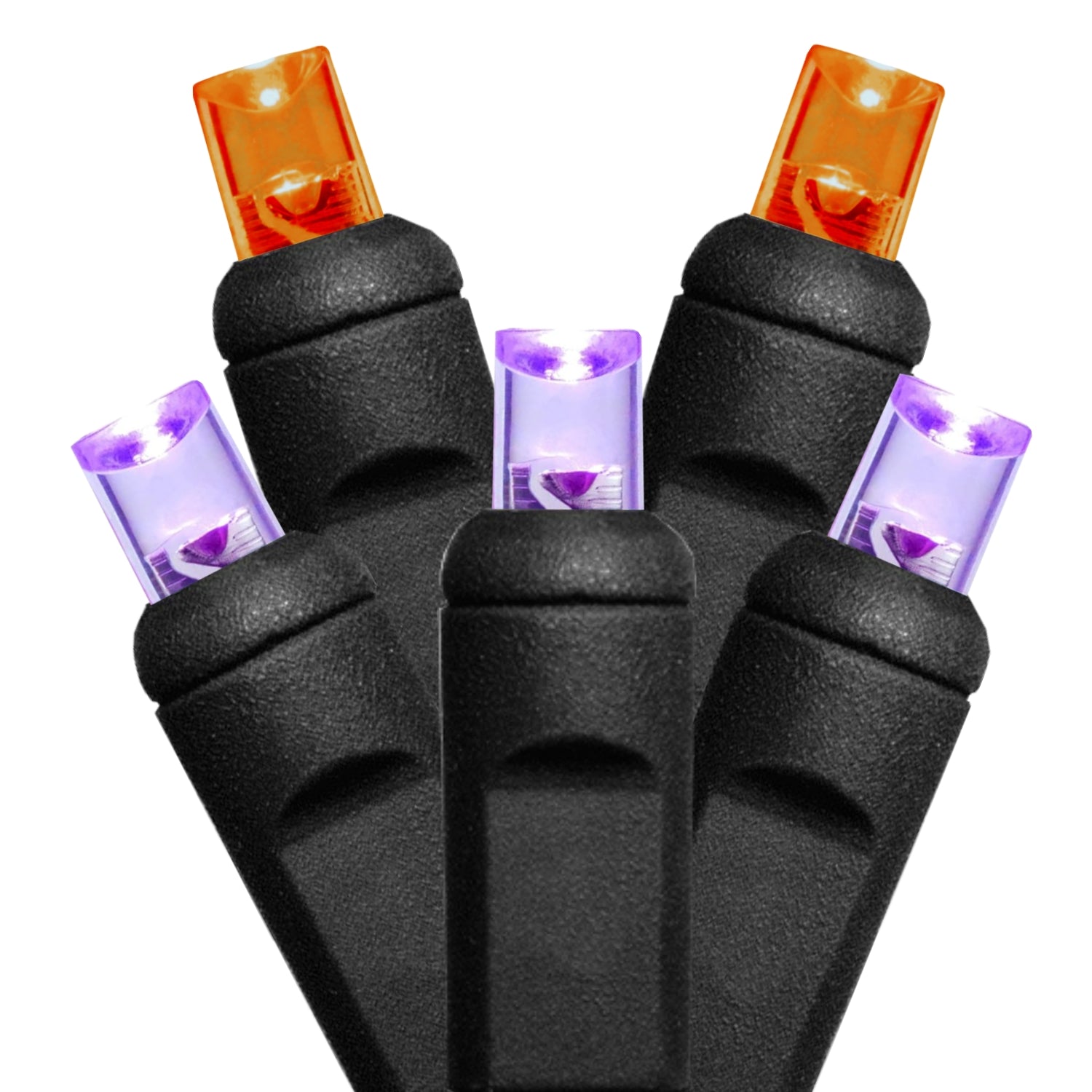 Commercial Grade Purple Orange Mini 5mm LED Halloween String Lights on Black Wire