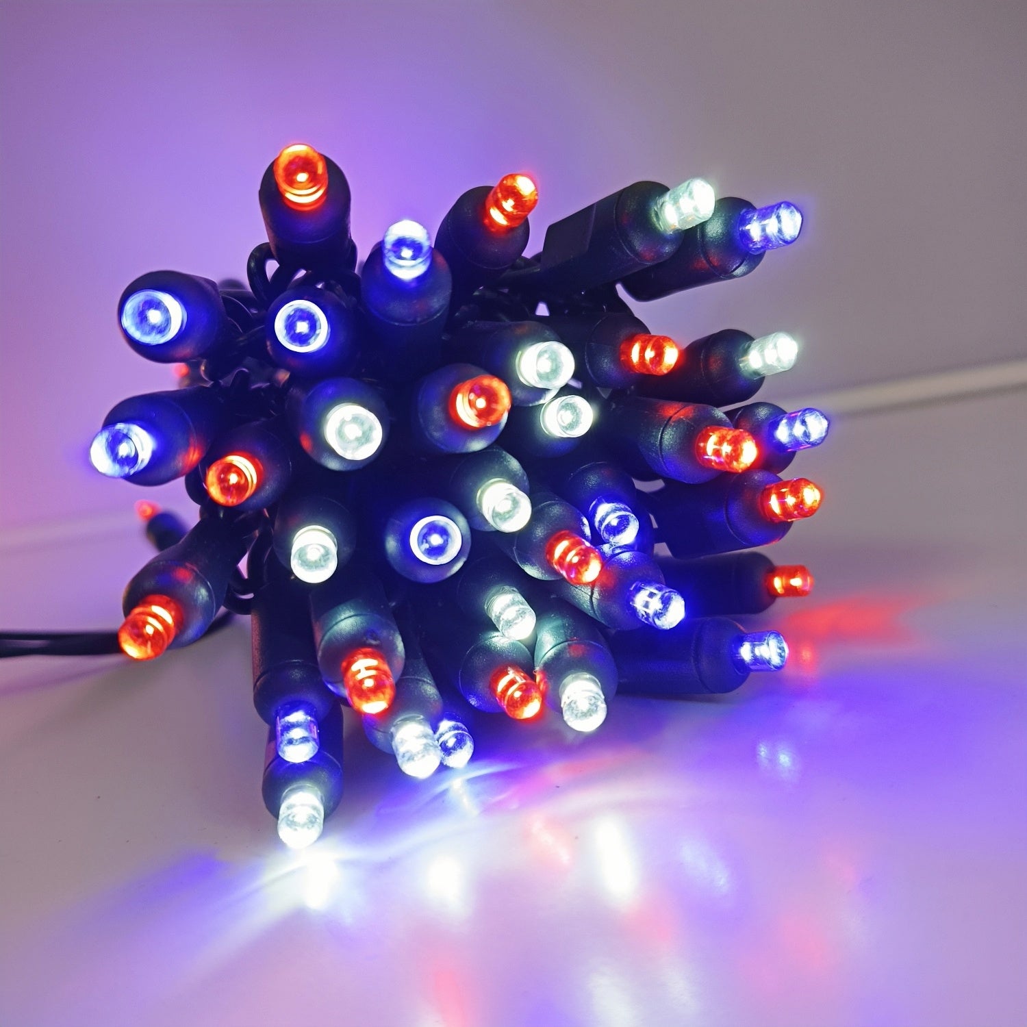 Commercial Grade Red White Blue 5mm Wide Angle LED Christmas Lights on Green Wire