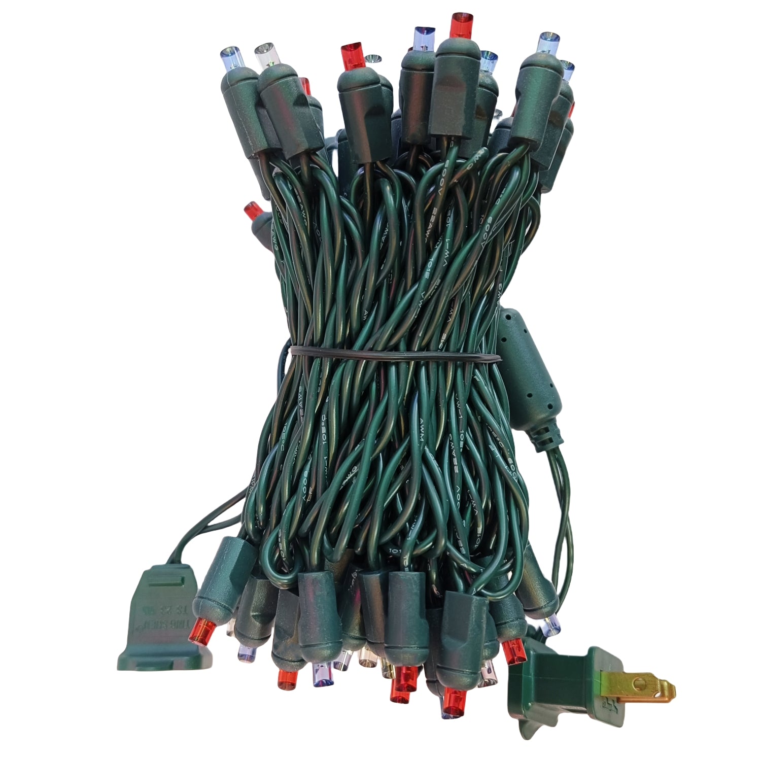 Commercial Grade Red White Blue 5mm Wide Angle LED Christmas Lights on Green Wire