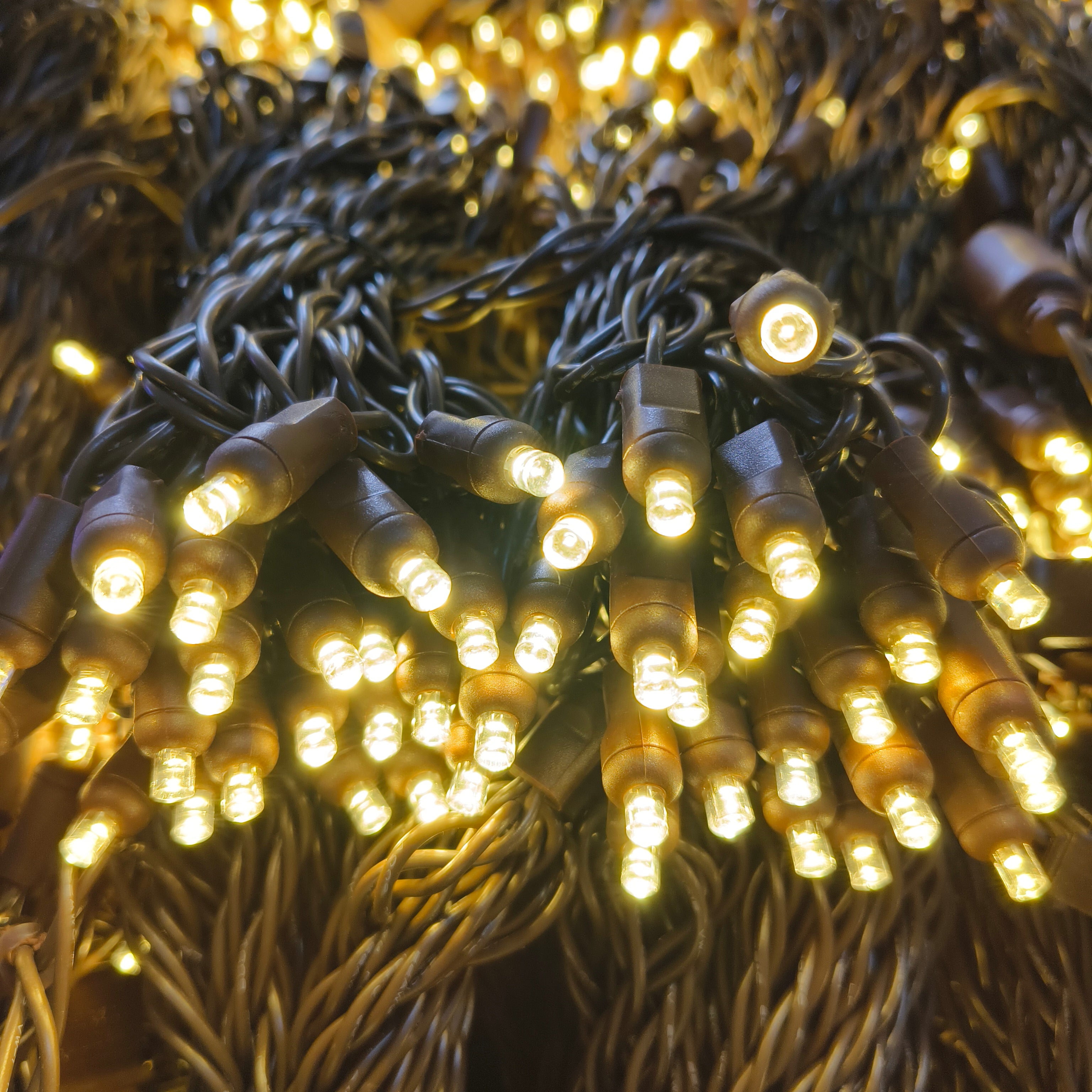 Commercial Grade Warm White 5mm Wide Angle LED Christmas Lights on Brown Wire