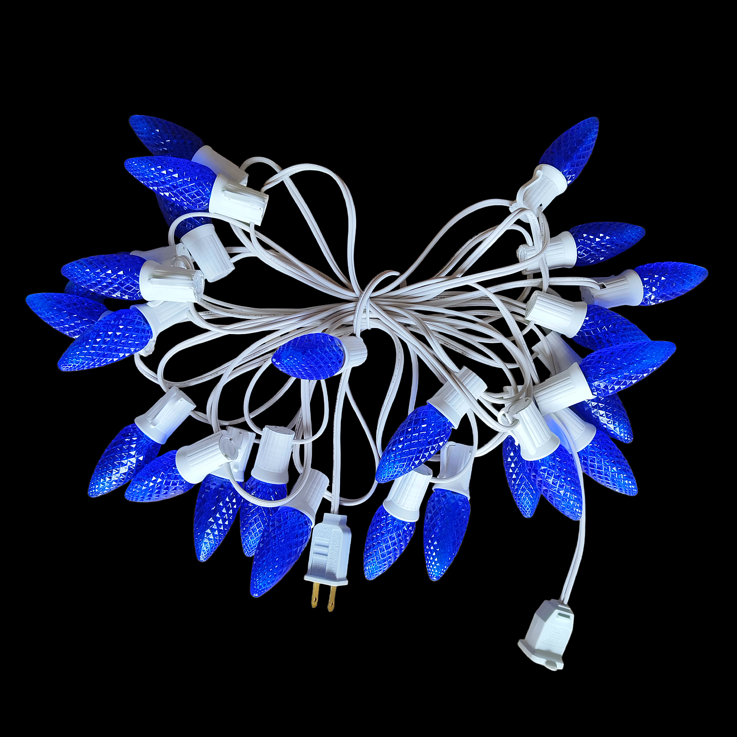 Commercial Grade Blue C9 LED Christmas Lights 25Ft 25 Bulbs on White Wire