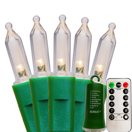 100 Bulbs Mini LED Christmas Lights, 33FT Battery Operated String Lights with Remote Timer, Green Wire, Warm White Light