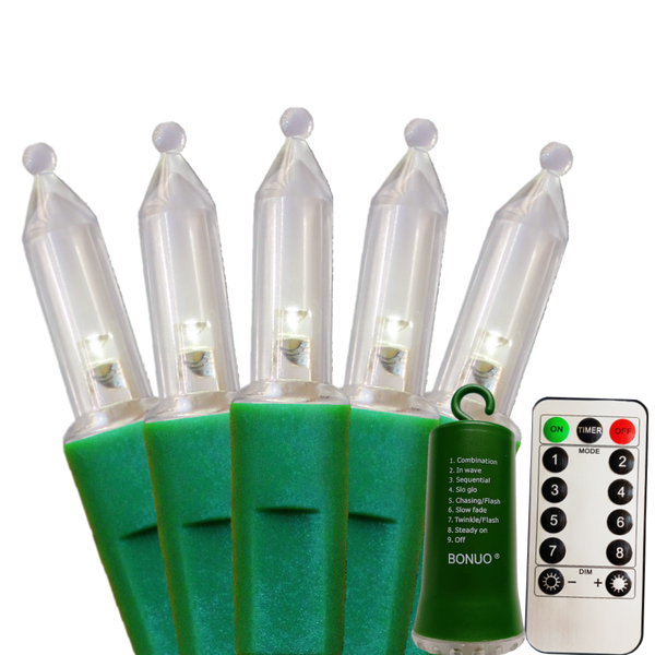 100 Bulbs White Mini LED Christmas Lights Battery Operated with Remote Timer 8 Lighting Modes, Green Wire