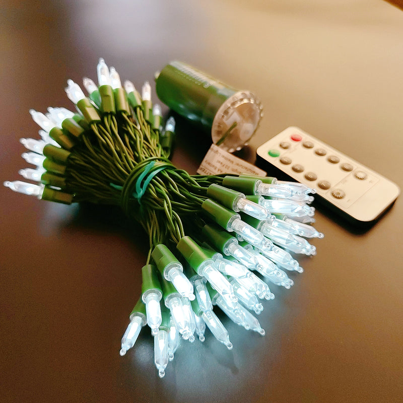100 Bulbs White Mini LED Christmas Lights Battery Operated with Remote Timer 8 Lighting Modes, Green Wire