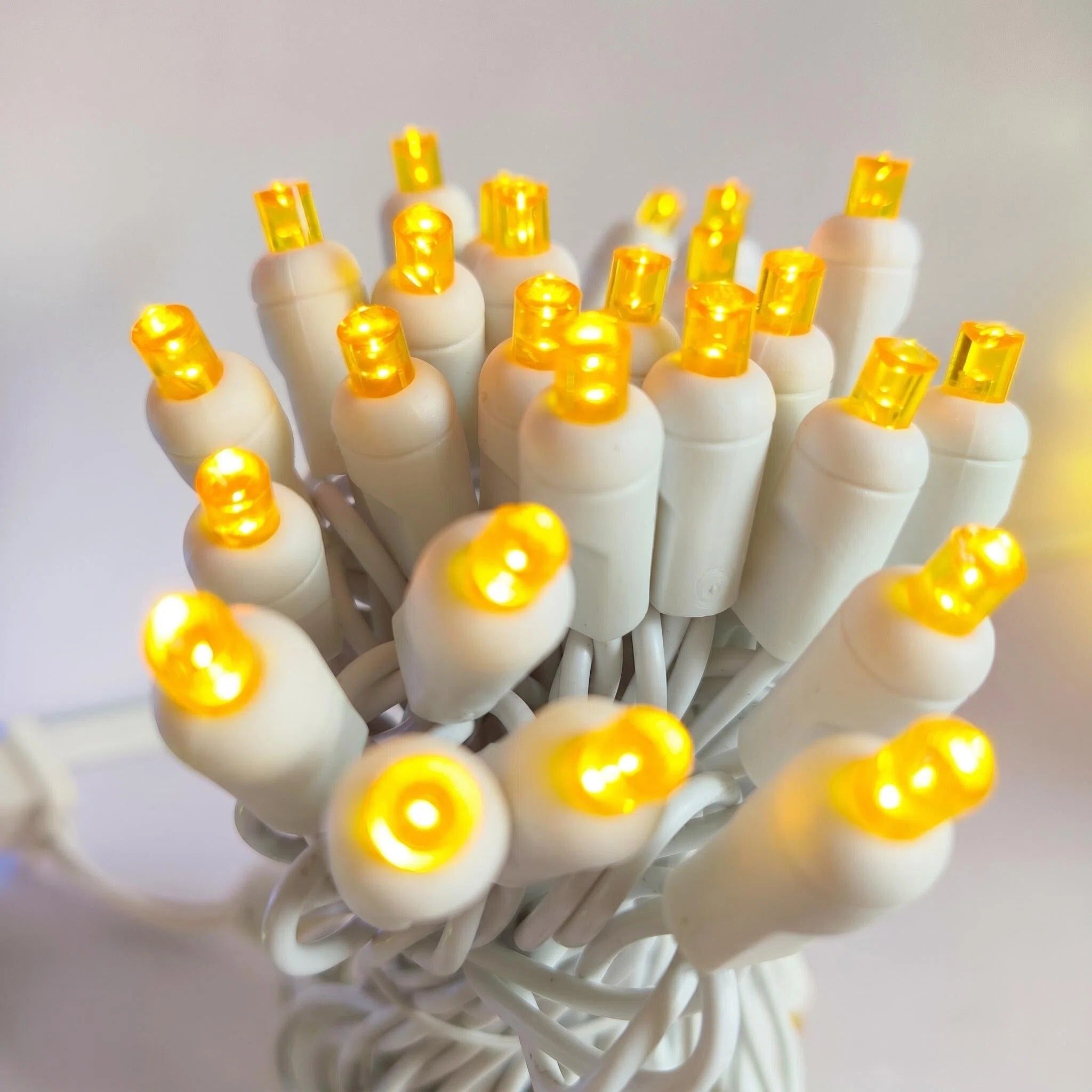 Commercial Grade Yellow 5mm Wide Angle LED Christmas Lights on White Wire