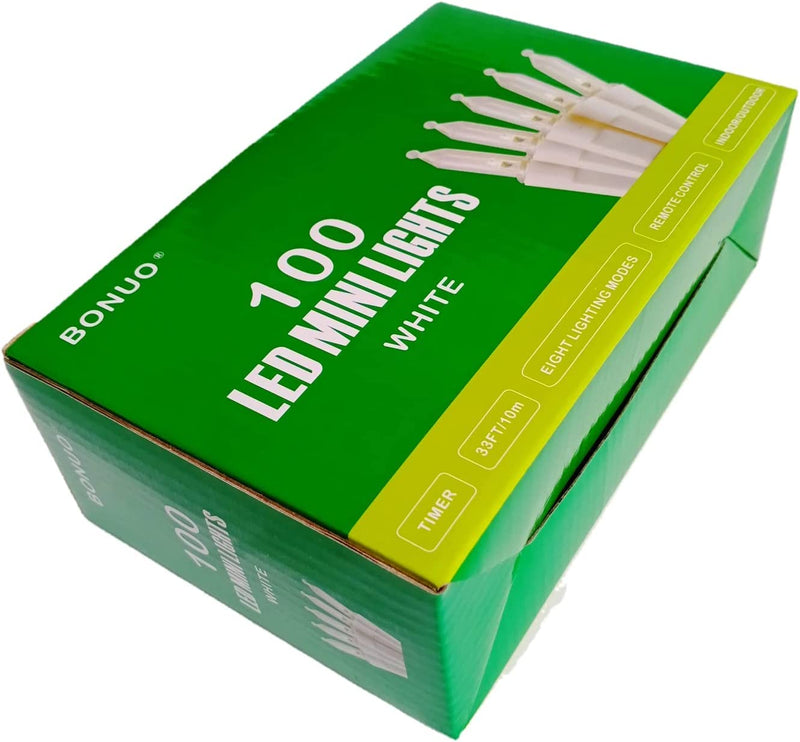 100 Bulbs White Mini Christmas Lights Battery Operated with Remote Timer 8 Lighting Modes, White Wire