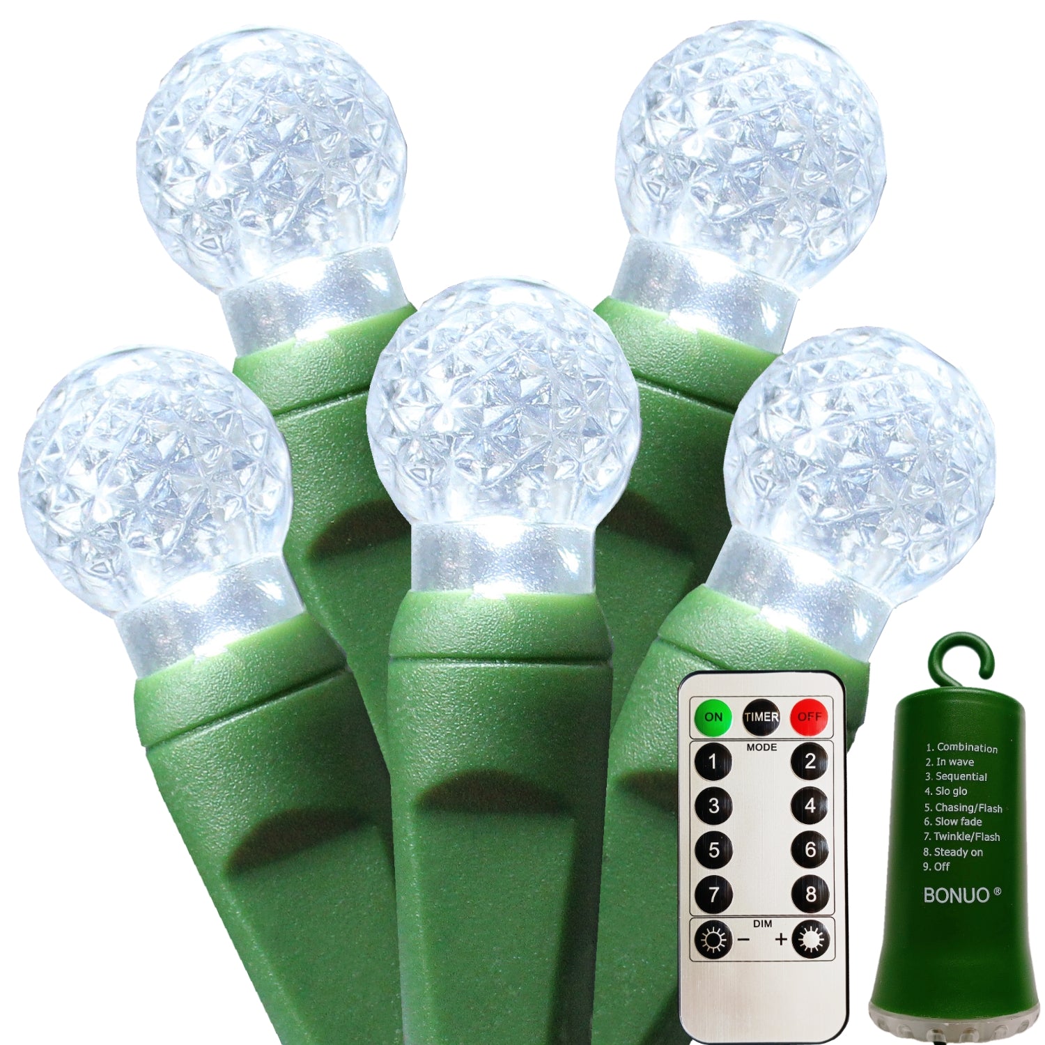 50 LED Battery Operated G12 Christmas Lights Outdoor with Remote Timer in White