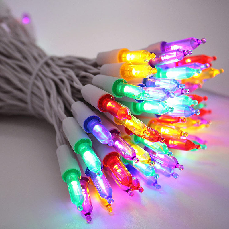 100 Bulbs Multicolor Mini LED Christmas Lights Battery Operated with Remote Timer 8 Lighting Modes, White Wire