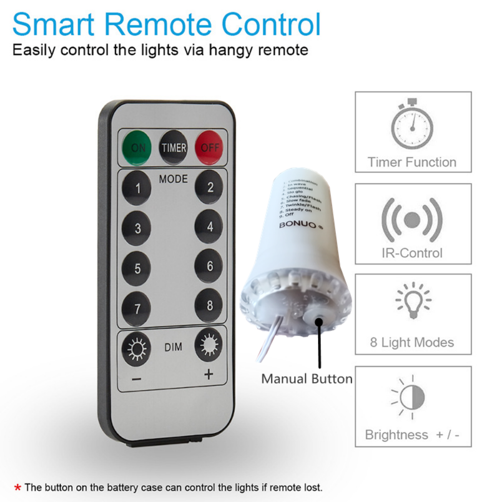 100 LED Battery Operated Mini Christmas Lights Indoor with Remote Timer in White