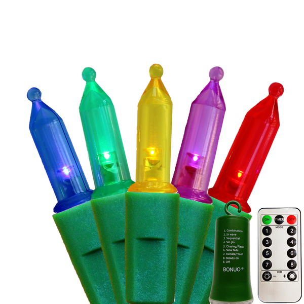 100 Bulbs Multicolor Mini LED Christmas Lights Battery Operated with Remote Timer 8 Lighting Modes, Green Wire